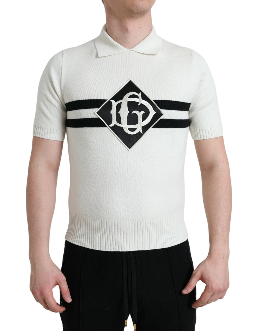 Dolce &amp; Gabbana White Dg Logo Collared Henley Shirt T-shirt