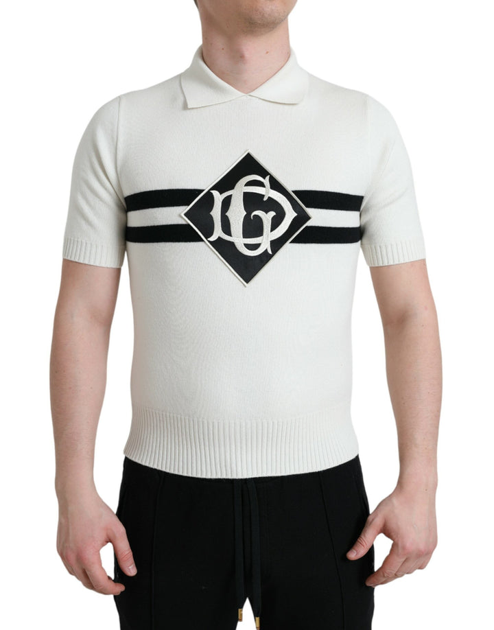 Dolce &amp; Gabbana White Dg Logo Collared Henley Shirt T-shirt