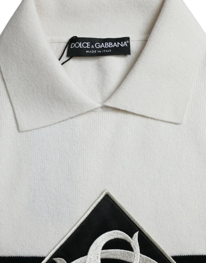 Dolce &amp; Gabbana White DG Logo Collared Henley Shirt T-shirt