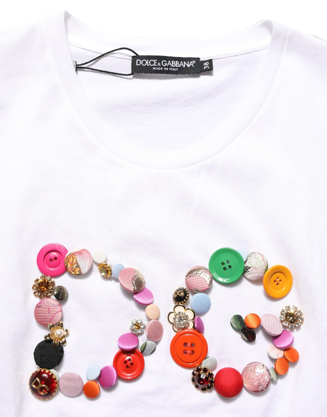 Dolce &amp; Gabbana - White DG Logo Embellished Round Neck T-shirt