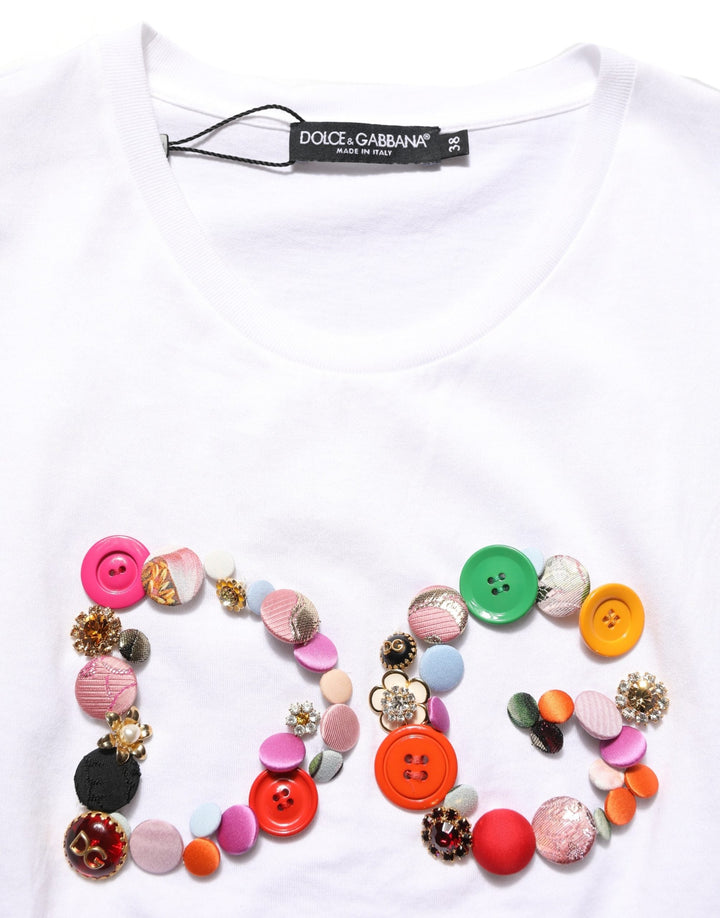 Dolce &amp; Gabbana - White DG Logo Embellished Round Neck T-shirt
