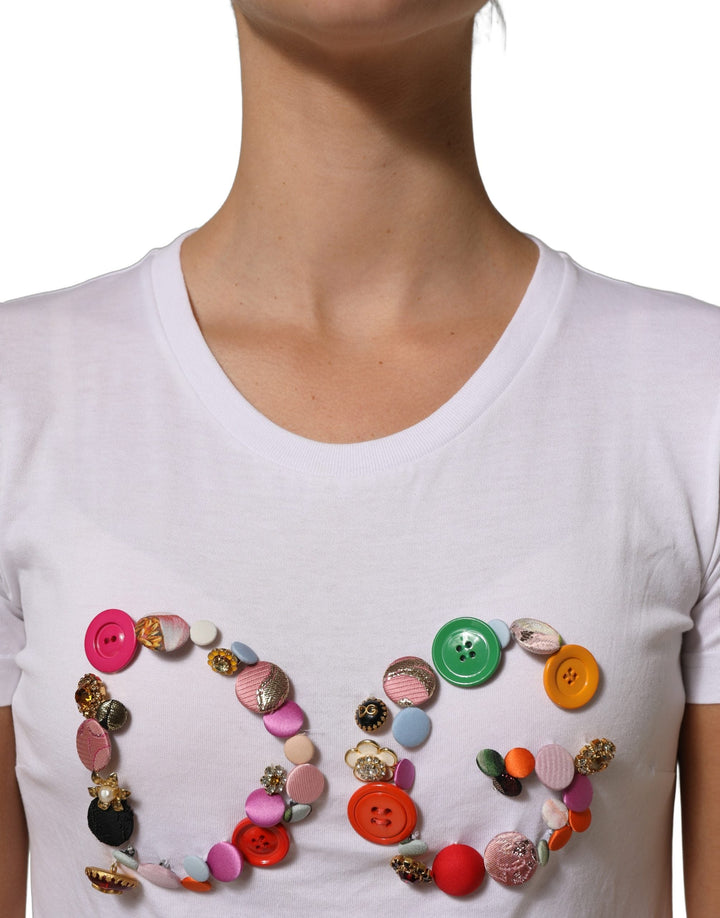 Dolce &amp; Gabbana - White DG Logo Embellished Round Neck T-shirt