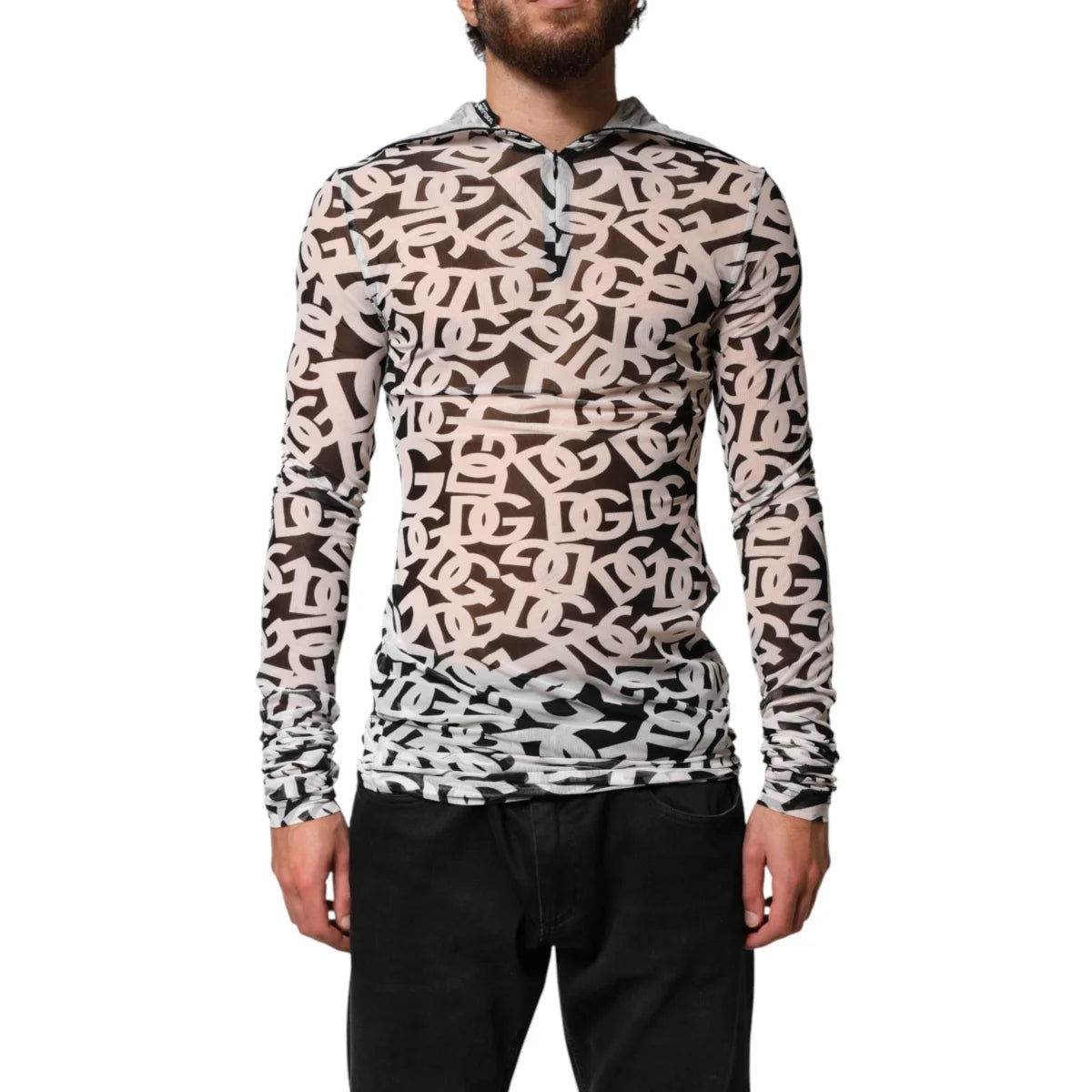 Dolce & Gabbana White DG Logo Long Sleeves Turtleneck Top