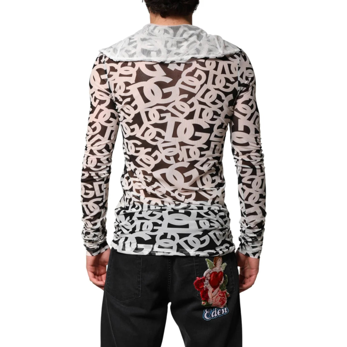 Dolce & Gabbana White DG Logo Long Sleeves Turtleneck Top