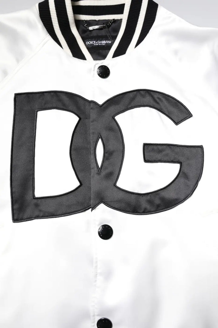 Dolce &amp; Gabbana White DG Logo Polyester Jersey Bomber Jacket