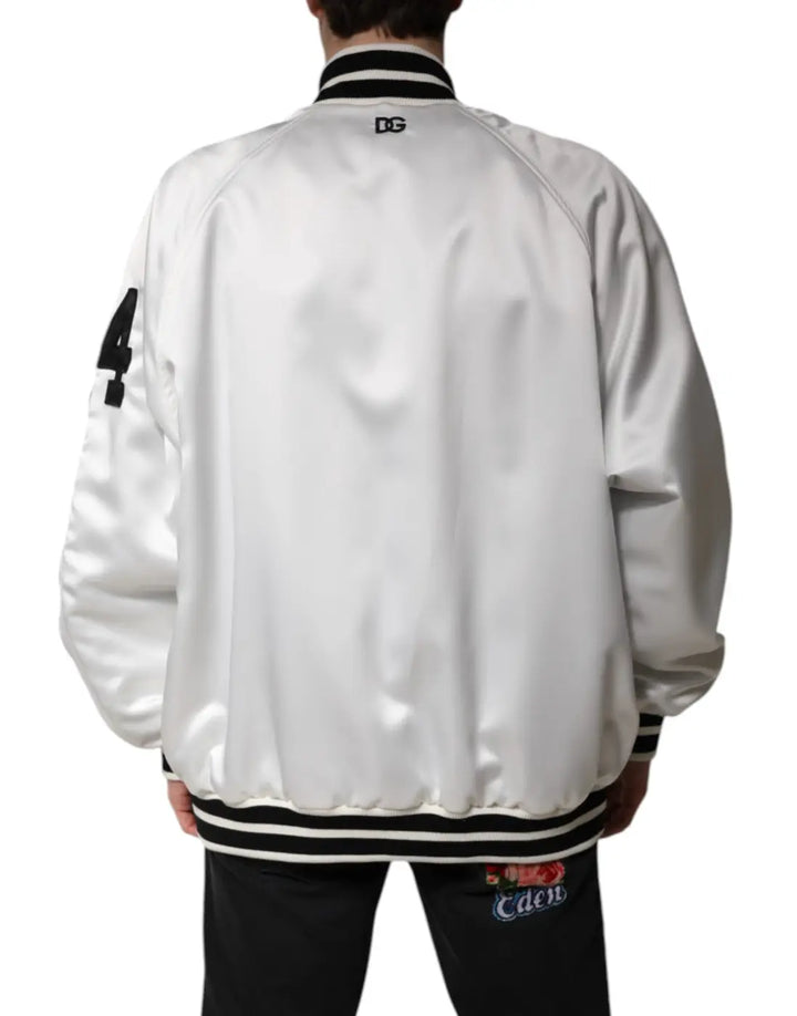 Dolce &amp; Gabbana White DG Logo Polyester Jersey Bomber Jacket