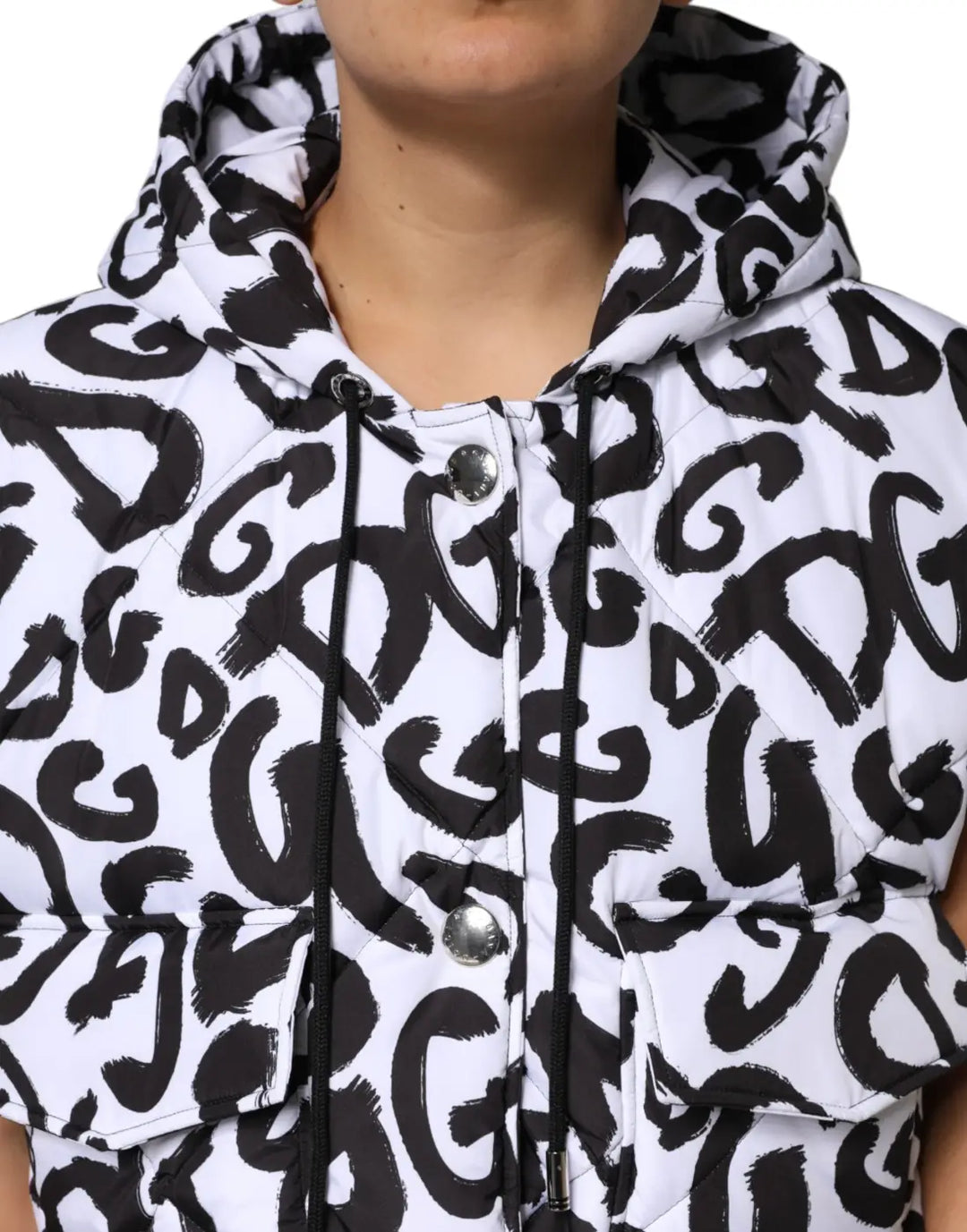 Dolce &amp; Gabbana White DG Mania Hooded Sleeveless Puffer Jacket
