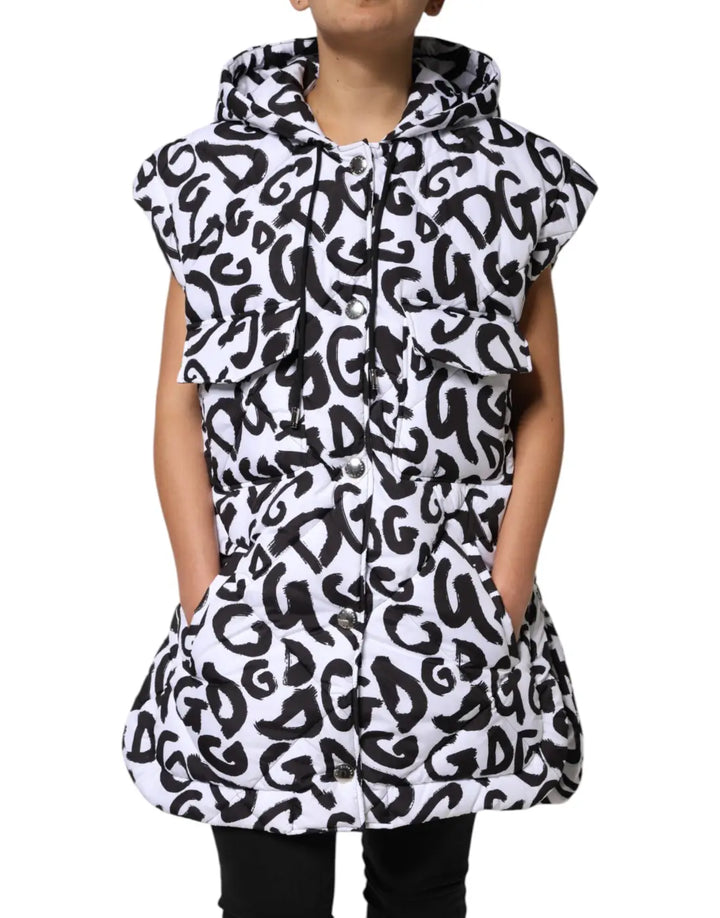 Dolce &amp; Gabbana White DG Mania Hooded Sleeveless Puffer Jacket