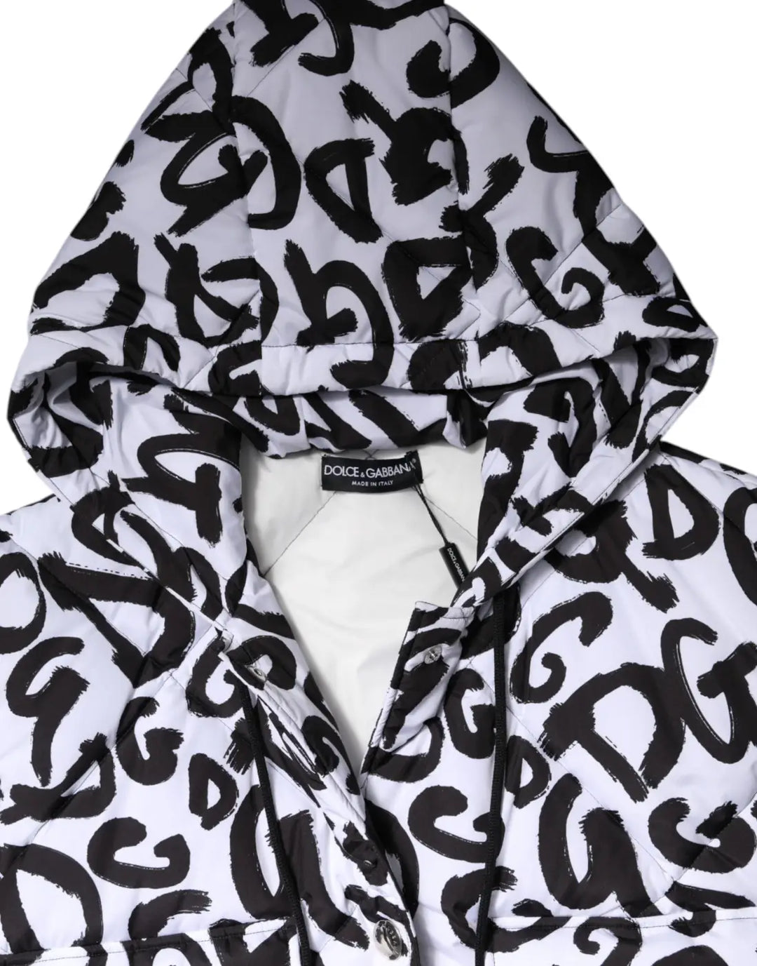Dolce &amp; Gabbana White DG Mania Hooded Sleeveless Puffer Jacket