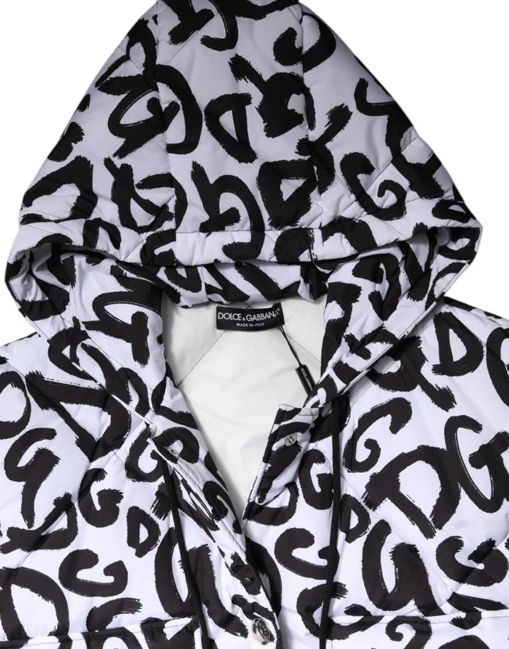 Dolce &amp; Gabbana White DG Mania Hooded Sleeveless Puffer Jacket
