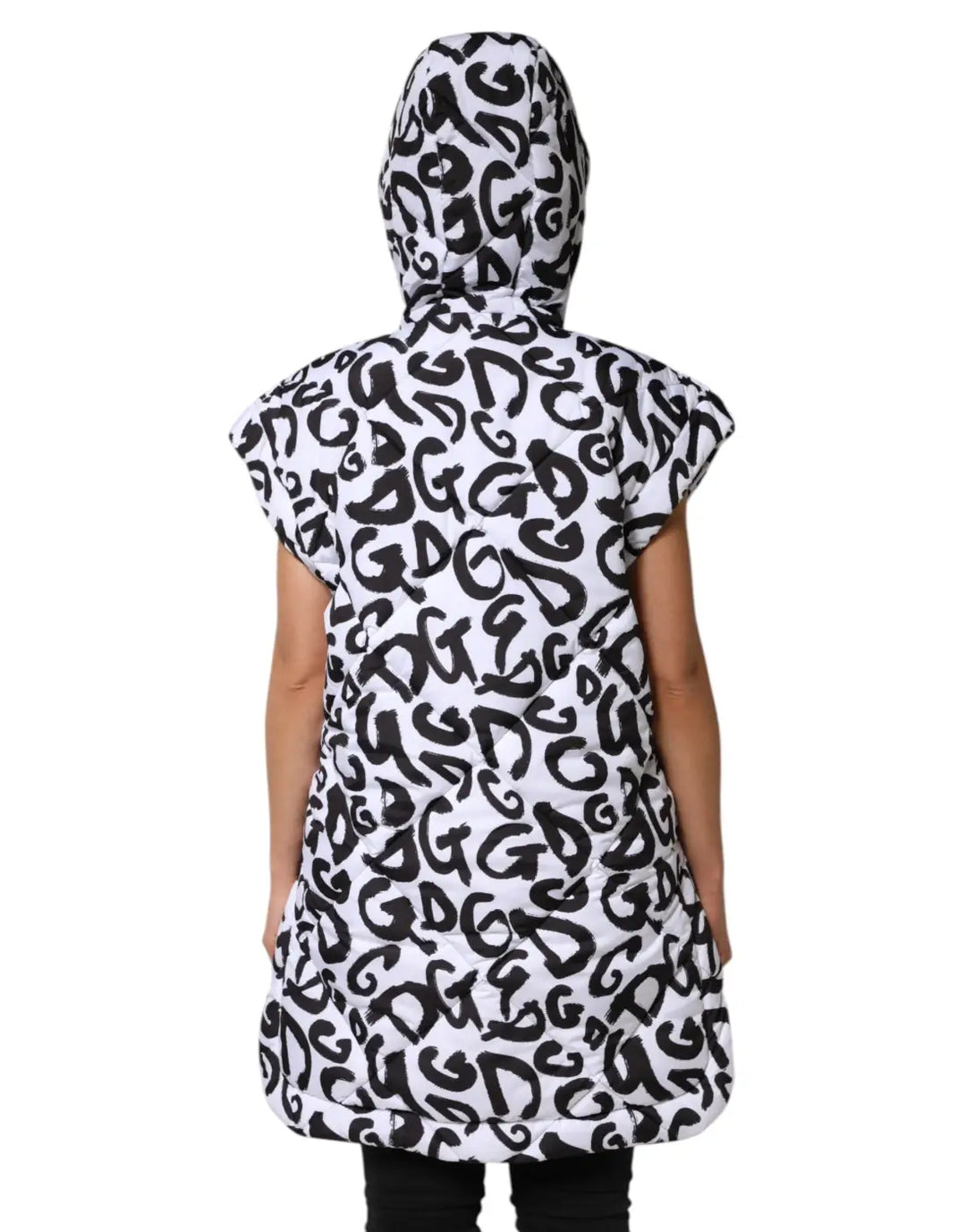 Dolce &amp; Gabbana White DG Mania Hooded Sleeveless Puffer Jacket