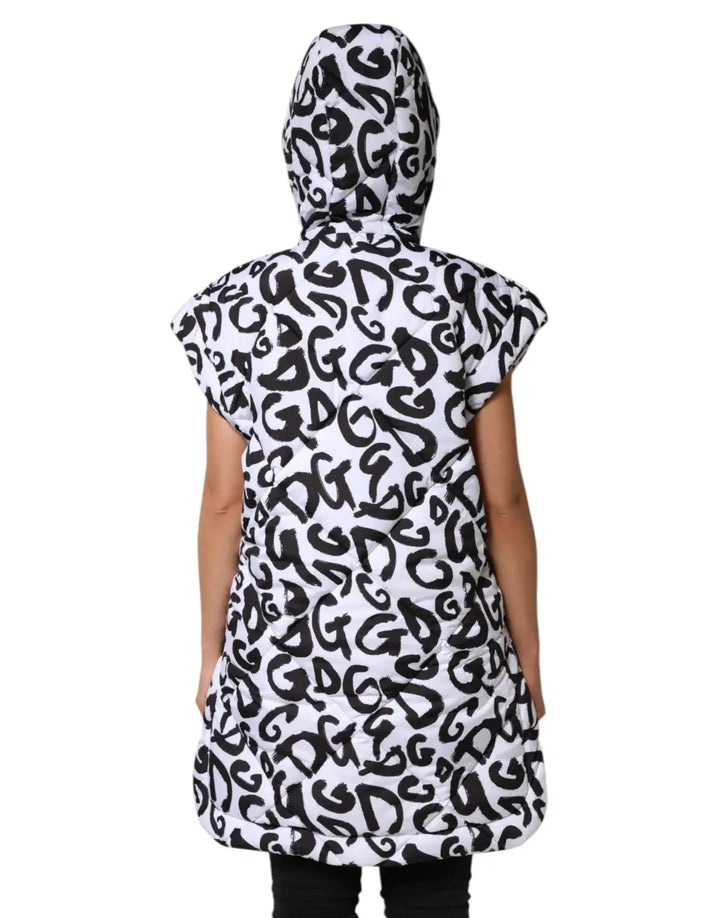 Dolce &amp; Gabbana White DG Mania Hooded Sleeveless Puffer Jacket