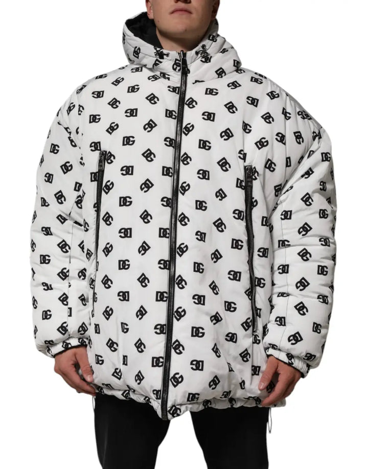 Dolce &amp; Gabbana White DG Monogram Hooded Puffer Jacket