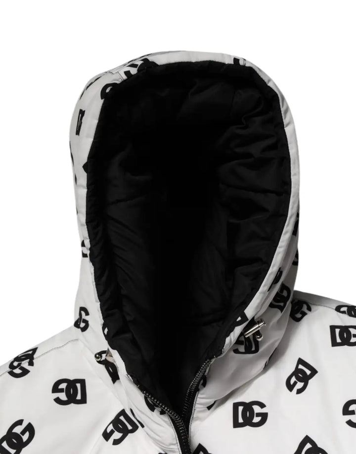 Dolce &amp; Gabbana White DG Monogram Hooded Puffer Jacket