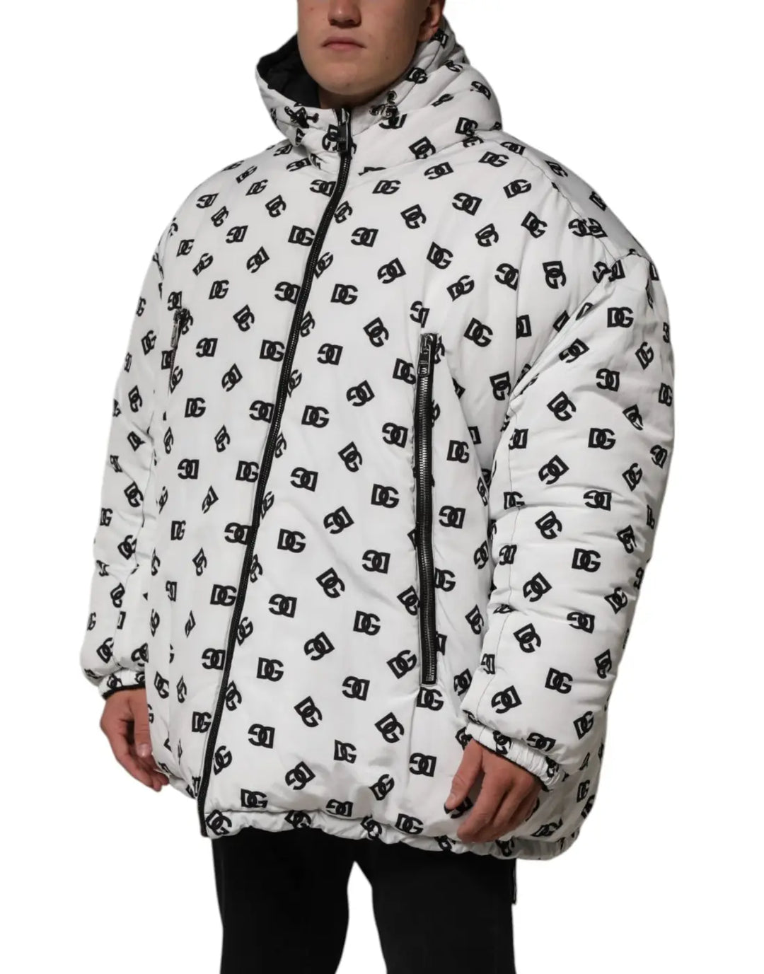 Dolce &amp; Gabbana White DG Monogram Hooded Puffer Jacket
