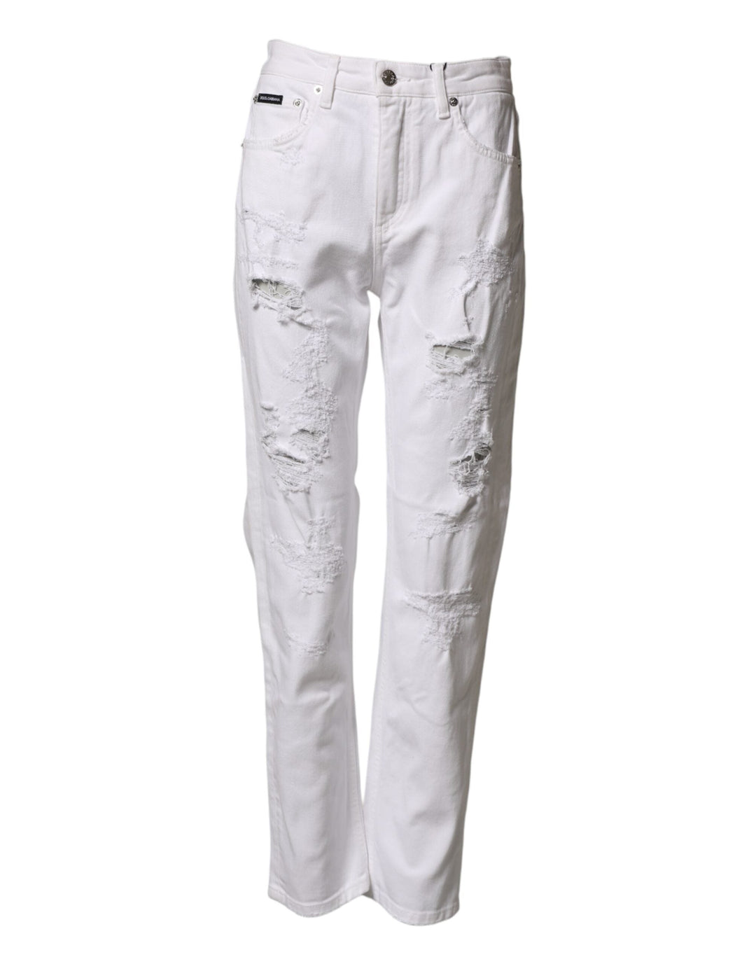 Dolce &amp; Gabbana White Distressed Cotton Boyfriend Denim Jeans