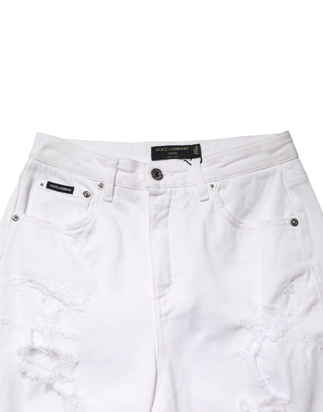 Dolce &amp; Gabbana White Distressed Cotton Boyfriend Denim Jeans