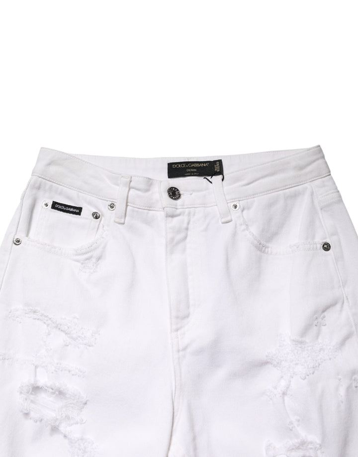 Dolce &amp; Gabbana White Distressed Cotton Boyfriend Denim Jeans