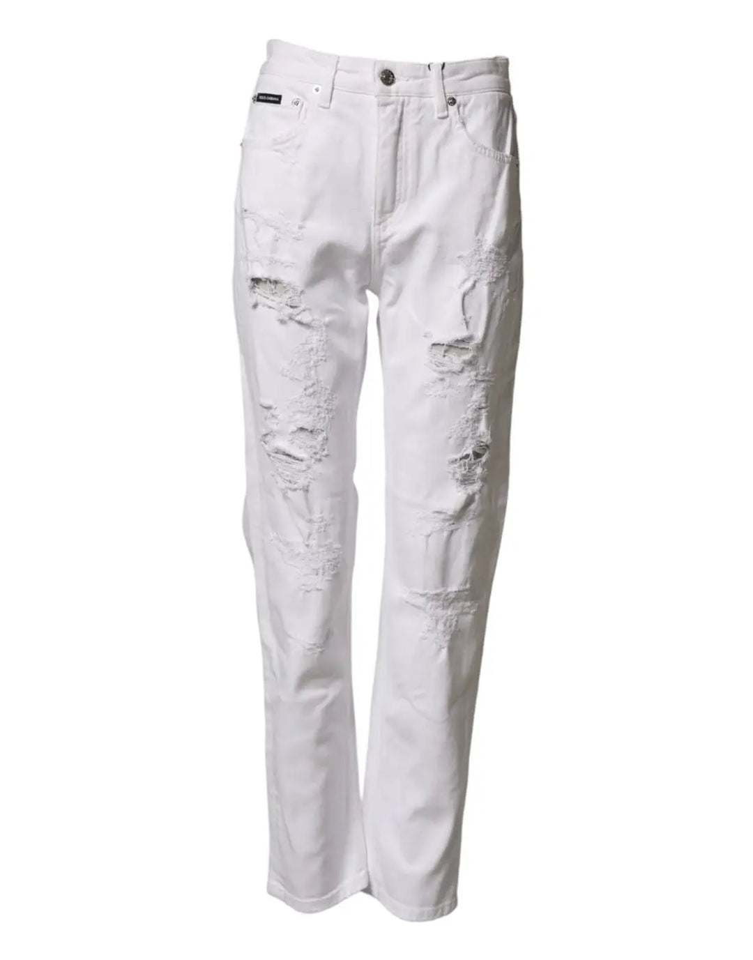Dolce &amp; Gabbana White Distressed Cotton BOYFRIEND Denim Jeans