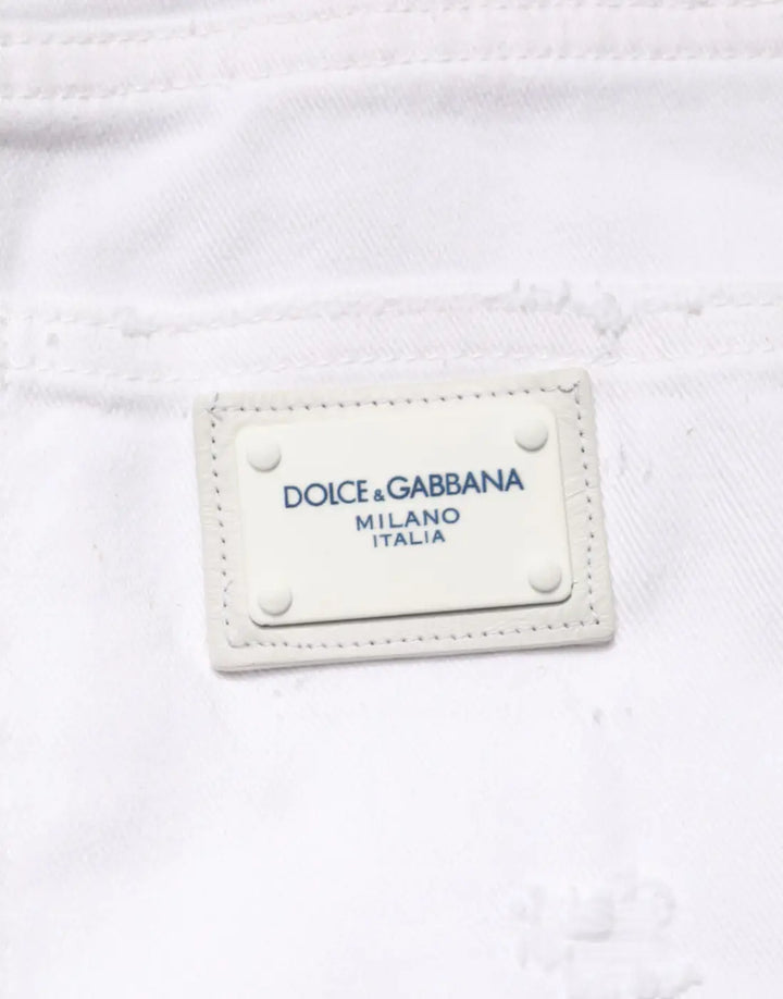 Dolce &amp; Gabbana White Distressed Cotton BOYFRIEND Denim Jeans