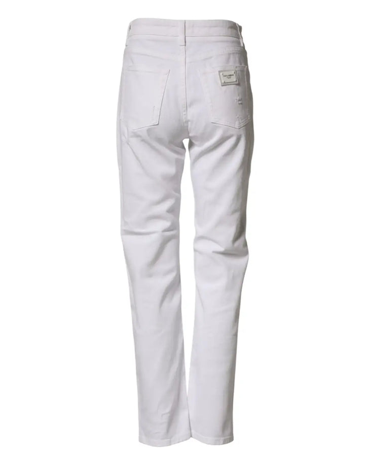 Dolce &amp; Gabbana White Distressed Cotton BOYFRIEND Denim Jeans