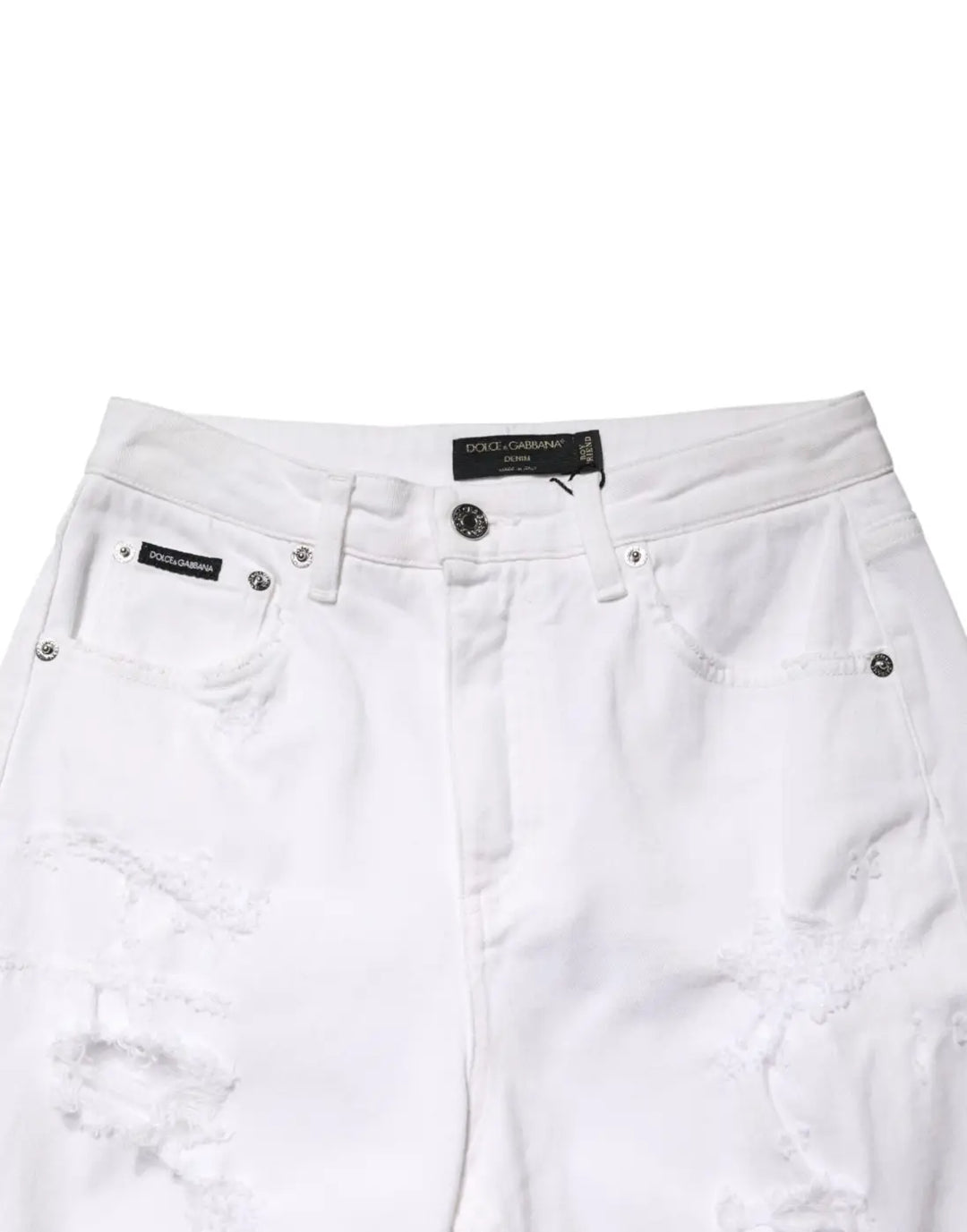 Dolce &amp; Gabbana White Distressed Cotton BOYFRIEND Denim Jeans
