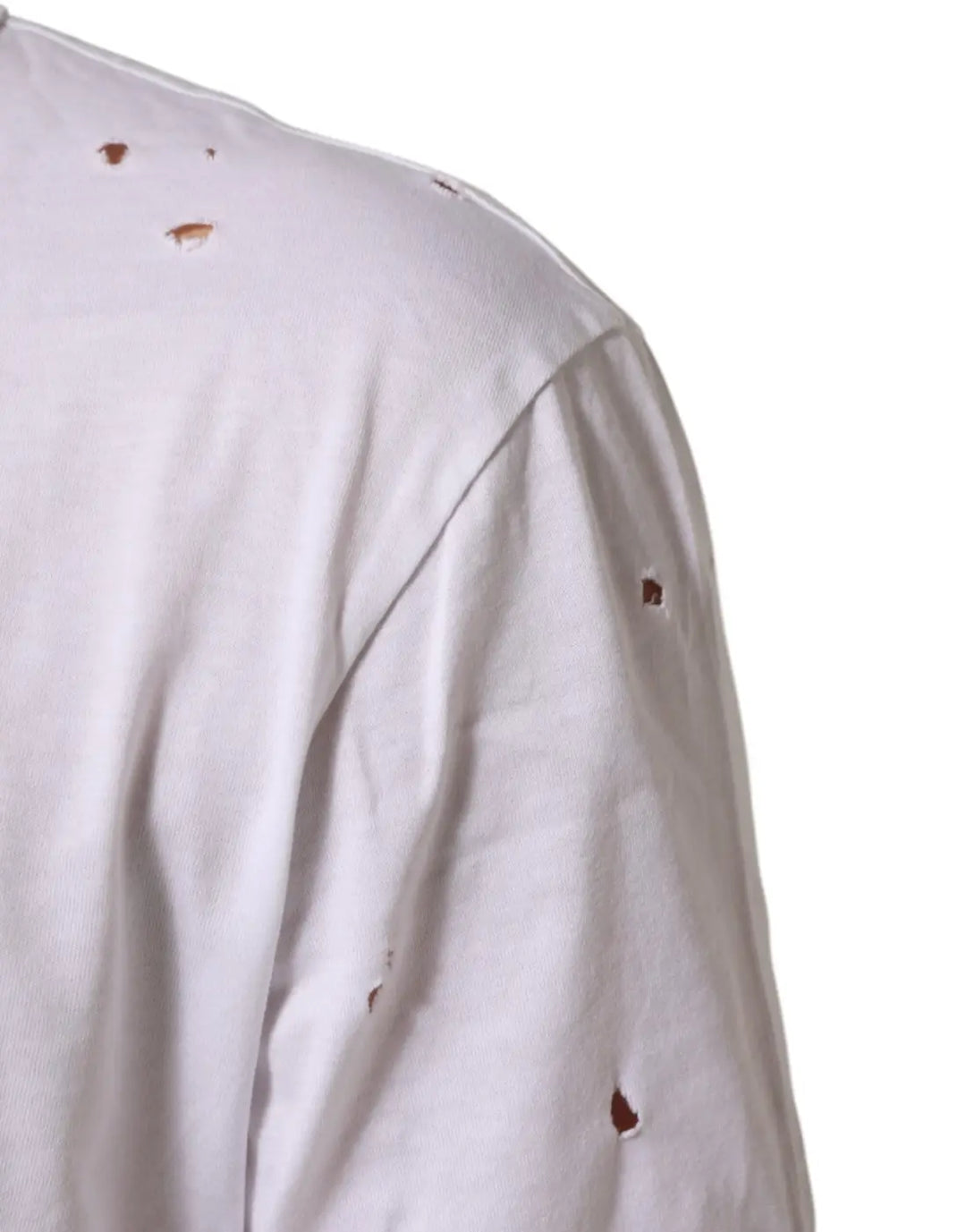 Dolce &amp; Gabbana White Distressed Cotton V Neck Men T-shirt