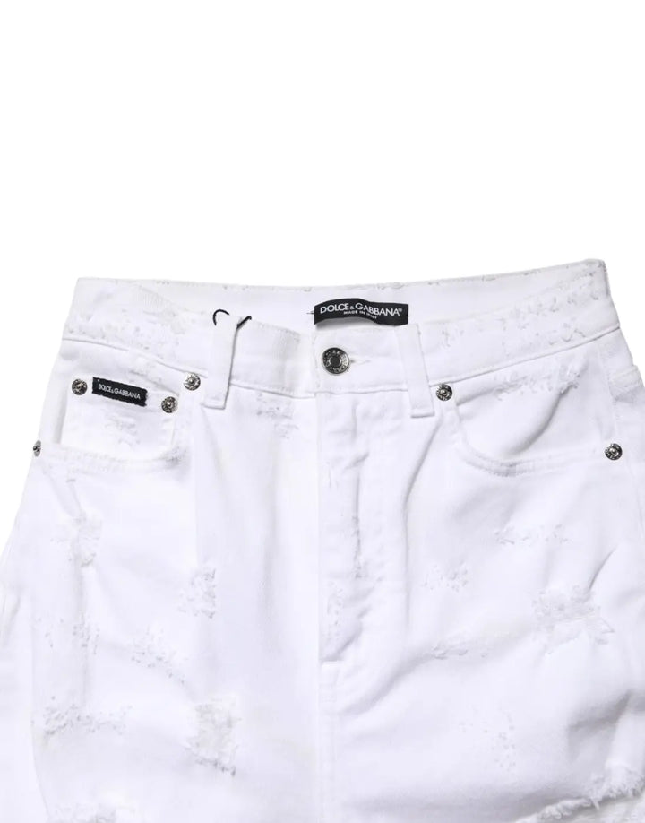 Dolce &amp; Gabbana White Distressed High Waist Denim Jeans