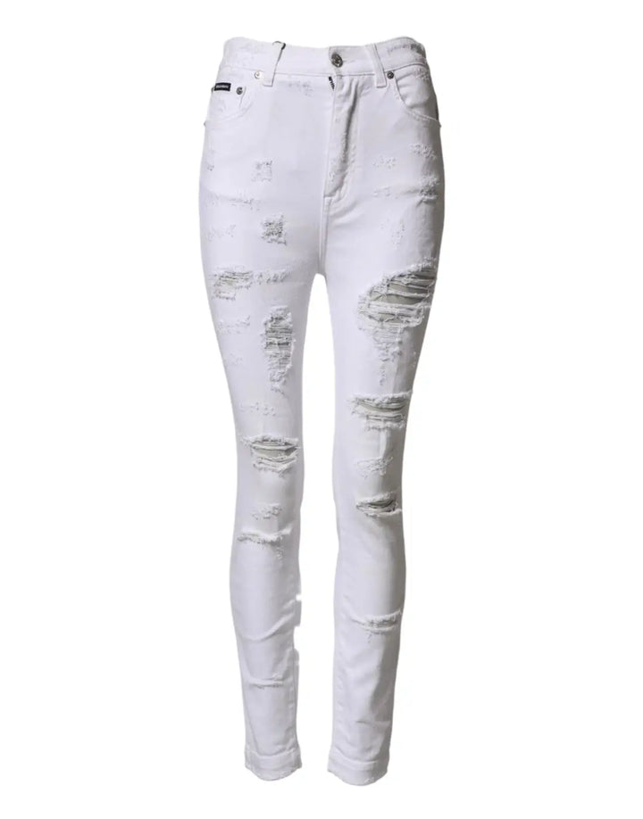 Dolce &amp; Gabbana White Distressed High Waist Denim Jeans