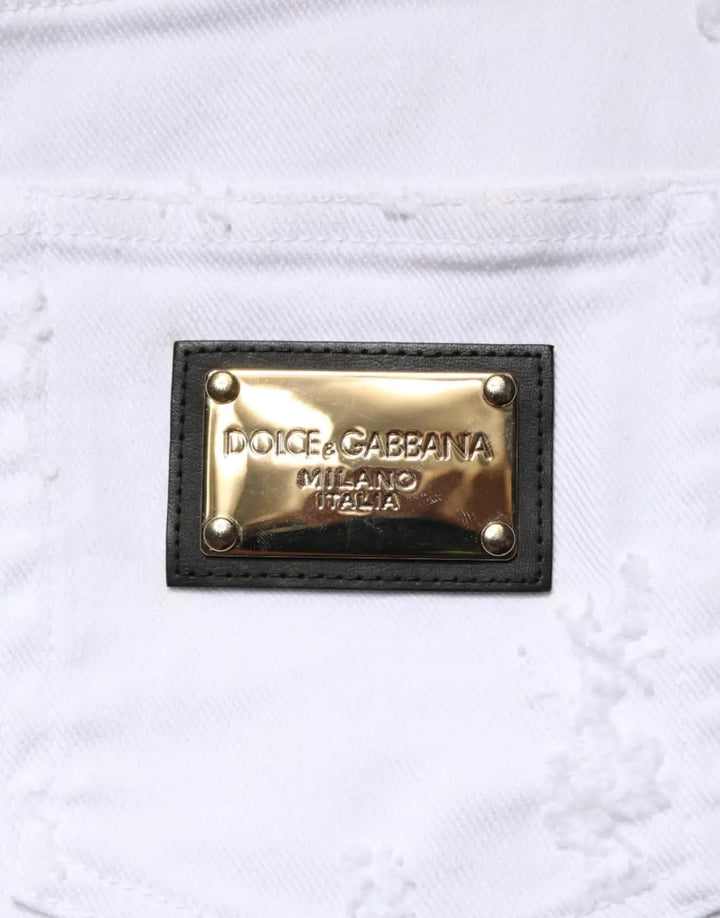 Dolce &amp; Gabbana White Distressed High Waist Denim Jeans