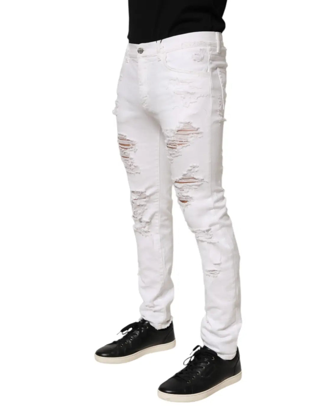 Dolce &amp; Gabbana White Distressed Ripped Denim Trouser Jeans