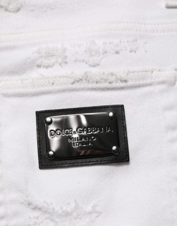 Dolce &amp; Gabbana White Distressed Ripped Denim Trouser Jeans