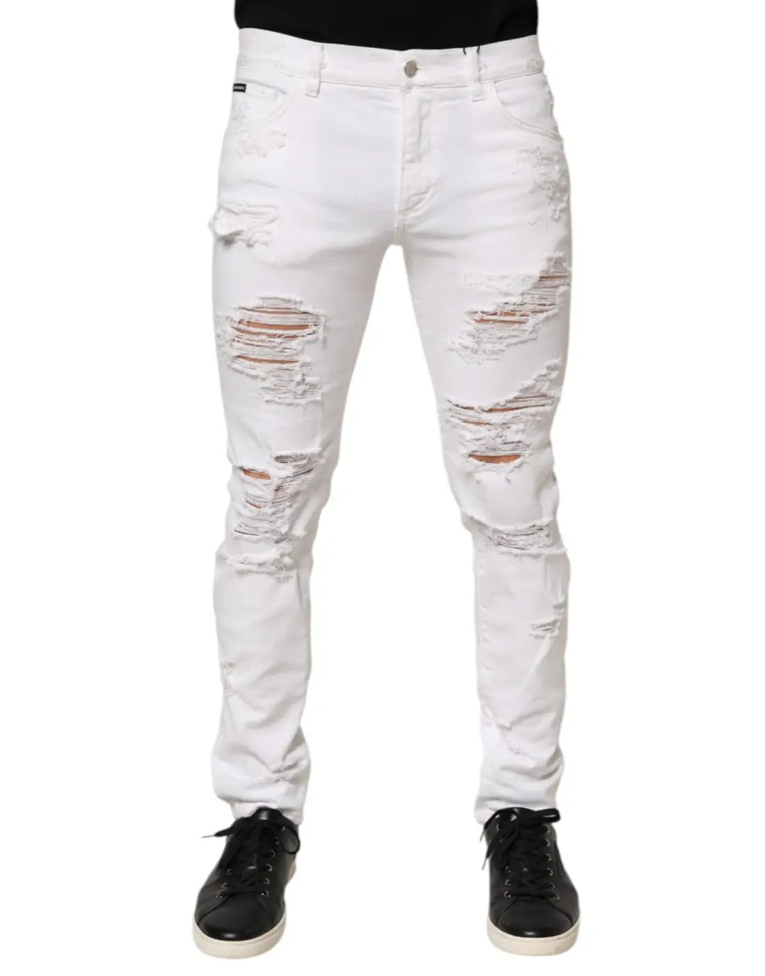 Dolce &amp; Gabbana White Distressed Ripped Denim Trouser Jeans