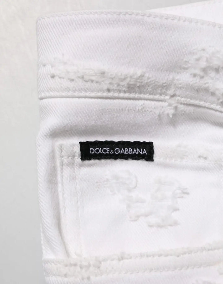 Dolce &amp; Gabbana White Distressed Ripped Denim Trouser Jeans