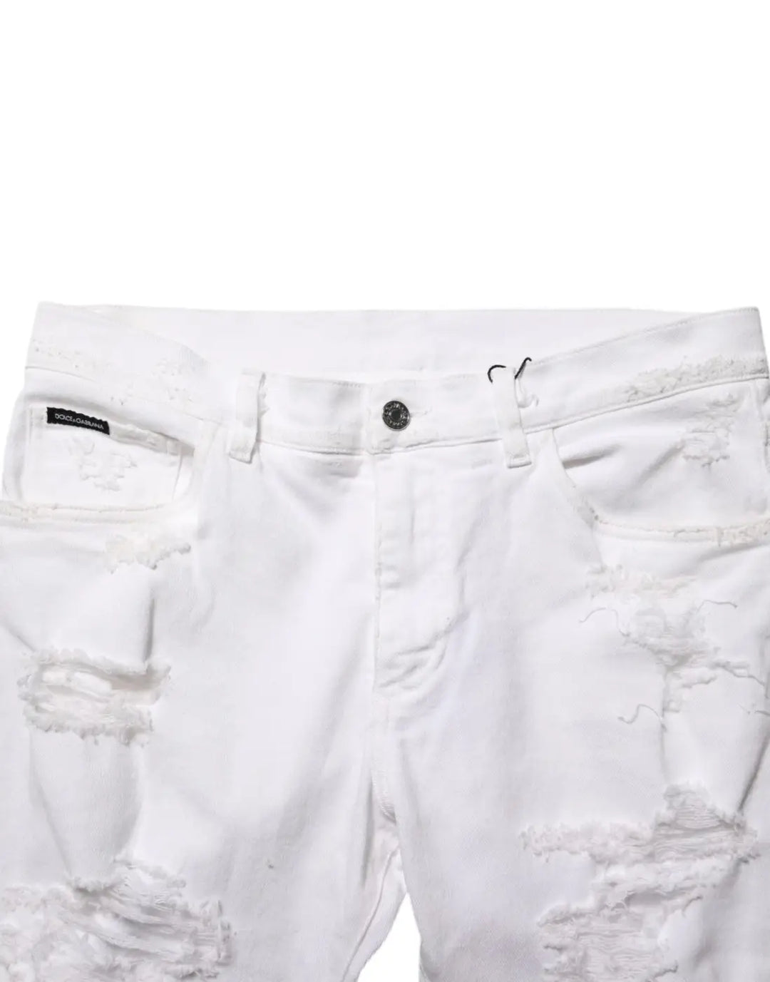 Dolce &amp; Gabbana White Distressed Ripped Denim Trouser Jeans