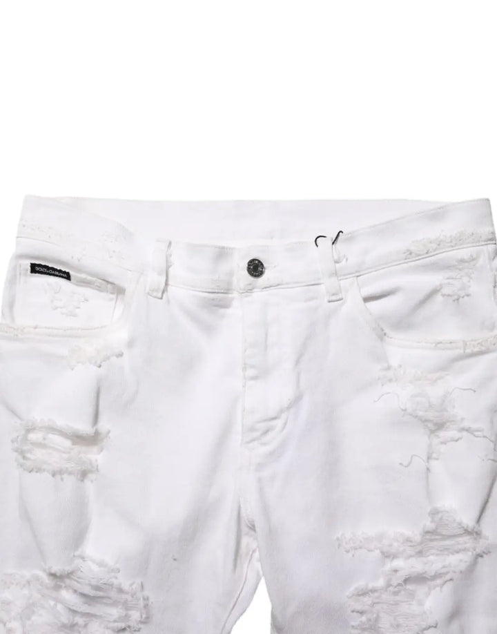 Dolce &amp; Gabbana White Distressed Ripped Denim Trouser Jeans