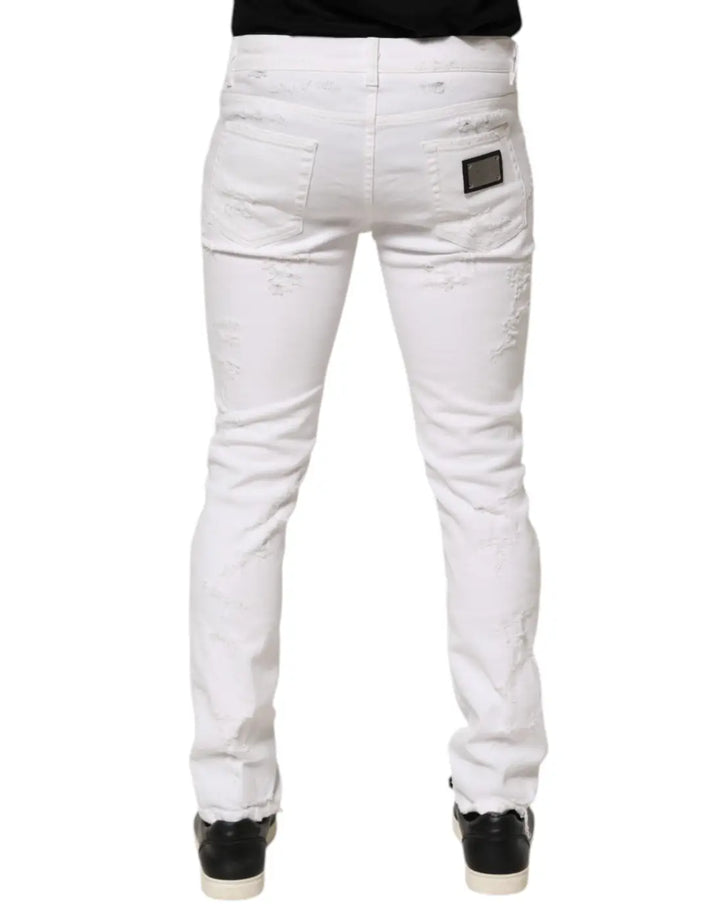 Dolce &amp; Gabbana White Distressed Ripped Denim Trouser Jeans