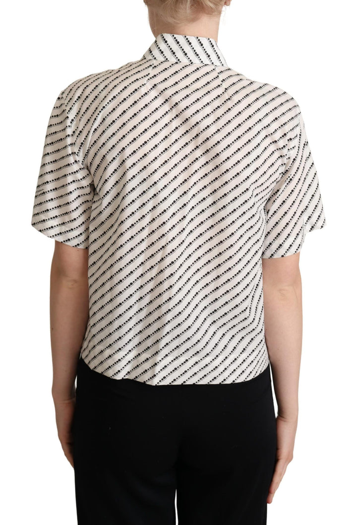 Dolce &amp; Gabbana Polos - White Dotted Collared Blouse Shirt