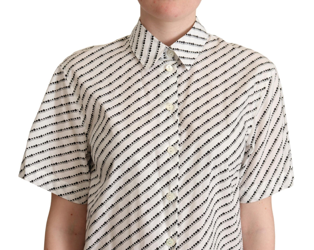 Dolce &amp; Gabbana Polos - White Dotted Collared Blouse Shirt
