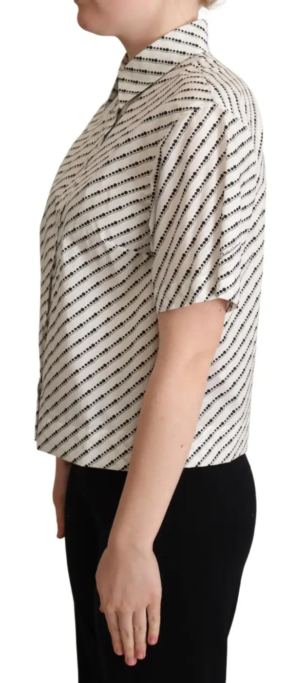 Dolce &amp; Gabbana White Dotted Collared Blouse Shirt