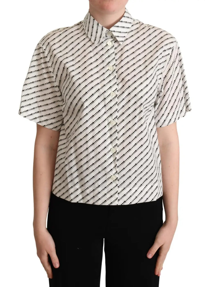 Dolce &amp; Gabbana White Dotted Collared Blouse Shirt