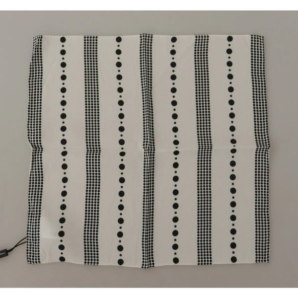 Dolce & Gabbana White Dotted Stripes Square Handkerchief Viscose Scarf