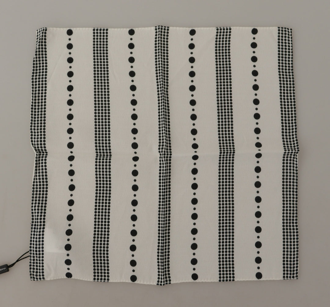 Dolce &amp; Gabbana White Dotted Stripes Square Handkerchief Viscose Scarf