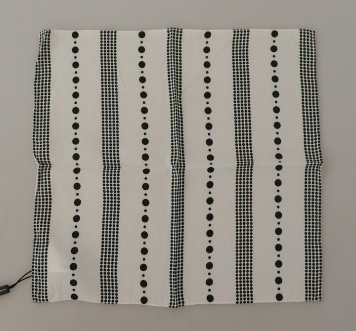 Dolce &amp; Gabbana White Dotted Stripes Square Handkerchief Viscose Scarf