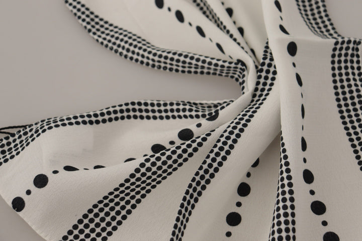 Dolce &amp; Gabbana White Dotted Stripes Square Handkerchief Viscose Scarf