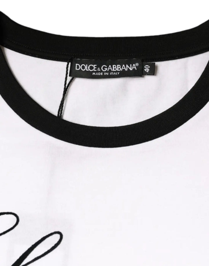 Dolce &amp; Gabbana White Eleganza Print Cotton Short Sleeves T-shirt