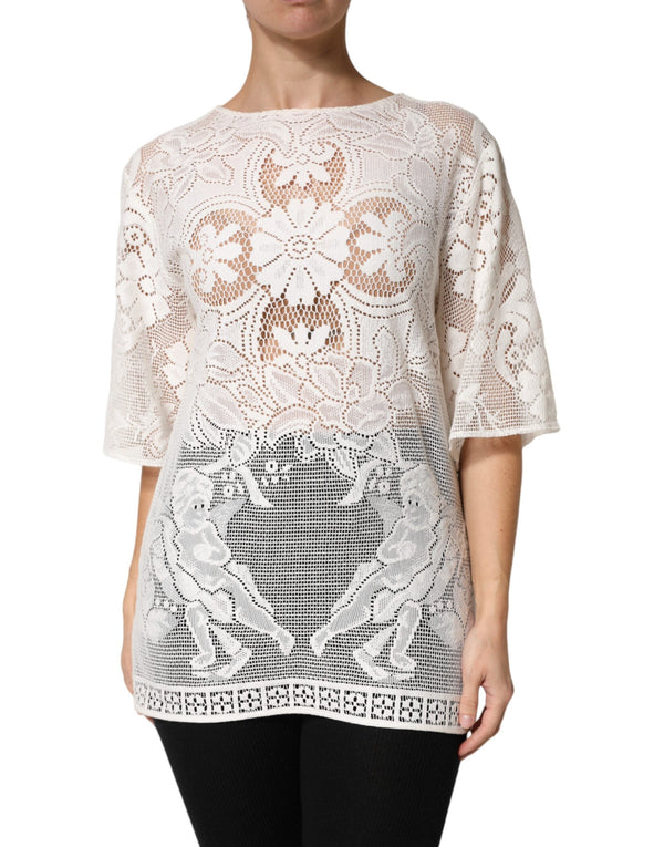 Dolce & Gabbana Blouses - Women’s White Embroidery Lace Cotton Blouse Top