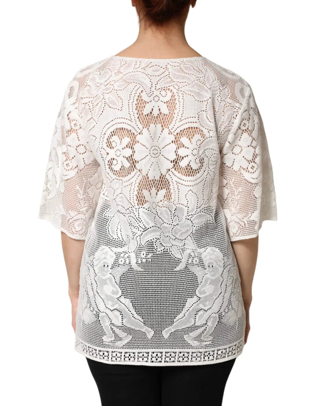 Dolce &amp; Gabbana White Embroidery Lace Cotton Blouse Top