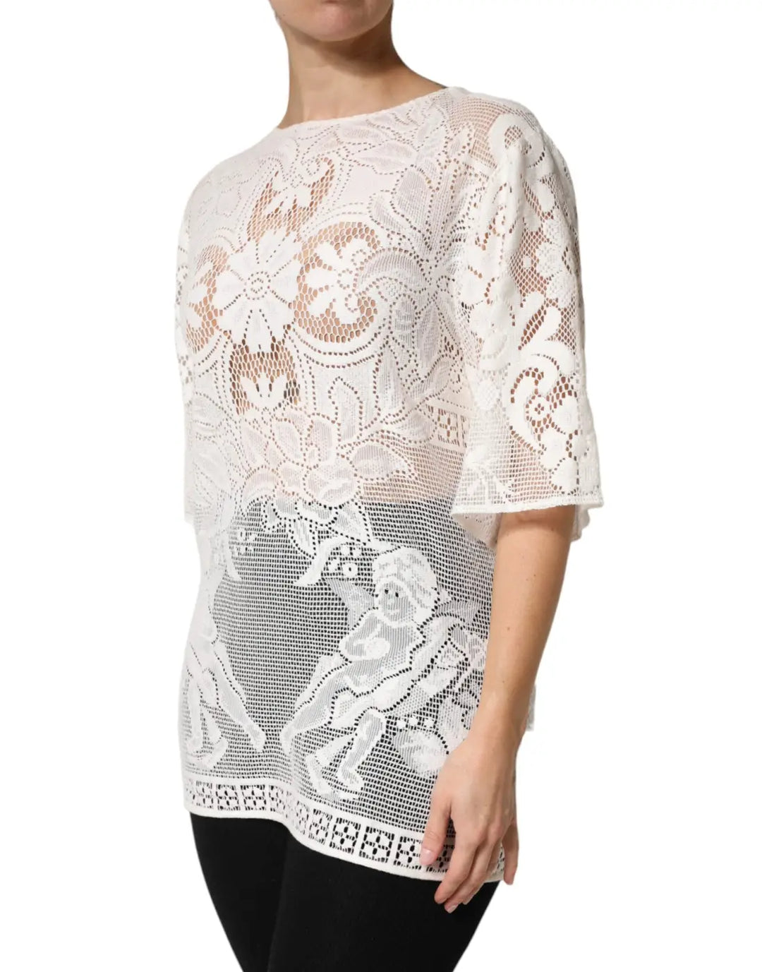 Dolce &amp; Gabbana White Embroidery Lace Cotton Blouse Top