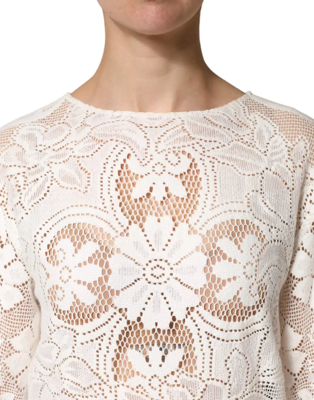 Dolce &amp; Gabbana White Embroidery Lace Cotton Blouse Top